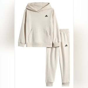 $120 adidas Big Kids Minimal Logo Fleece Pullover hoodie and pants set